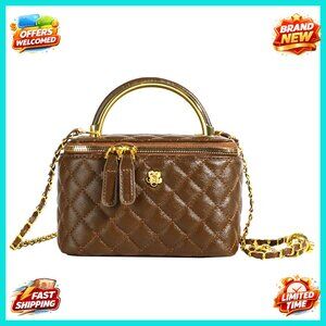 Mini Quilted Box Bag Crossbody Handbag Top Handle Chain Strap Vanity Purse
